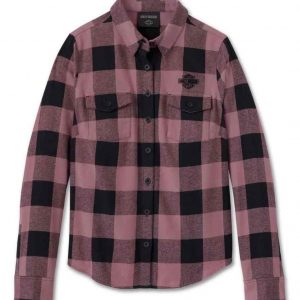 Harley-Davidson Dam Retro Långärmad Flanellskjorta, Rosa JULKAMPANJHD